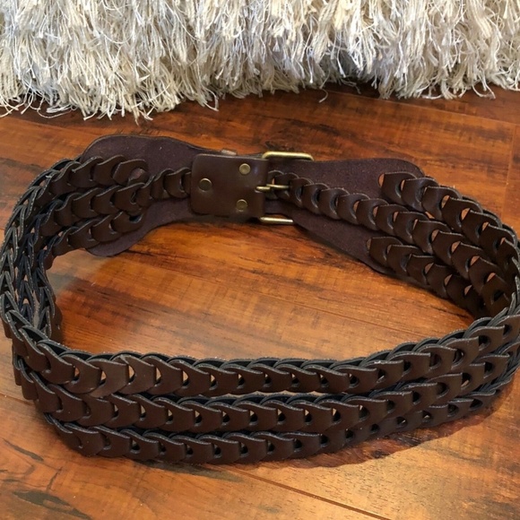 Vintage Brown 3 Linked Faux Leather Wide Belt